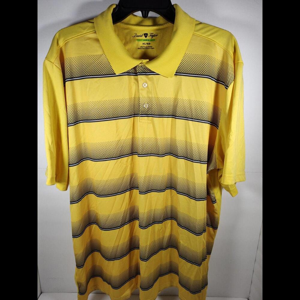 David Taylor Pro Men's Size XL Yellow Striped Golf Polo Shirt